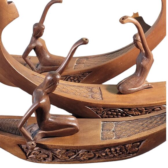 three rustic indigenous carved boat canoe folkart fisherman folk art 14" X 10" - Picture 8 of 11